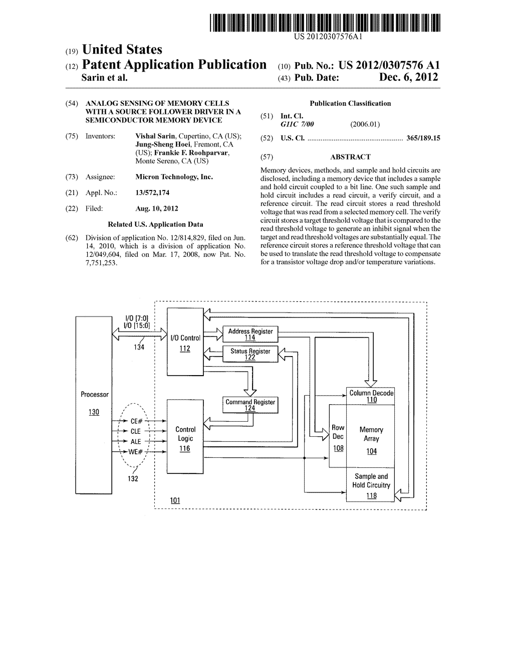 ANALOG SENSING OF MEMORY CELLS WITH A SOURCE FOLLOWER DRIVER IN A     SEMICONDUCTOR MEMORY DEVICE - diagram, schematic, and image 01