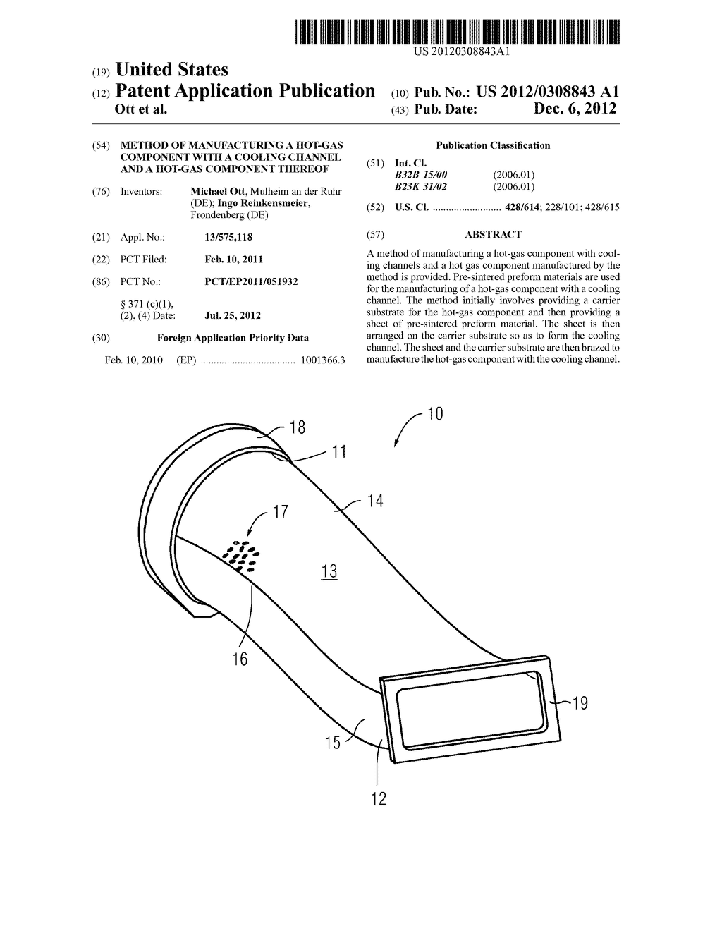 METHOD OF MANUFACTURING A HOT-GAS COMPONENT WITH A COOLING CHANNEL AND A     HOT-GAS COMPONENT THEREOF - diagram, schematic, and image 01