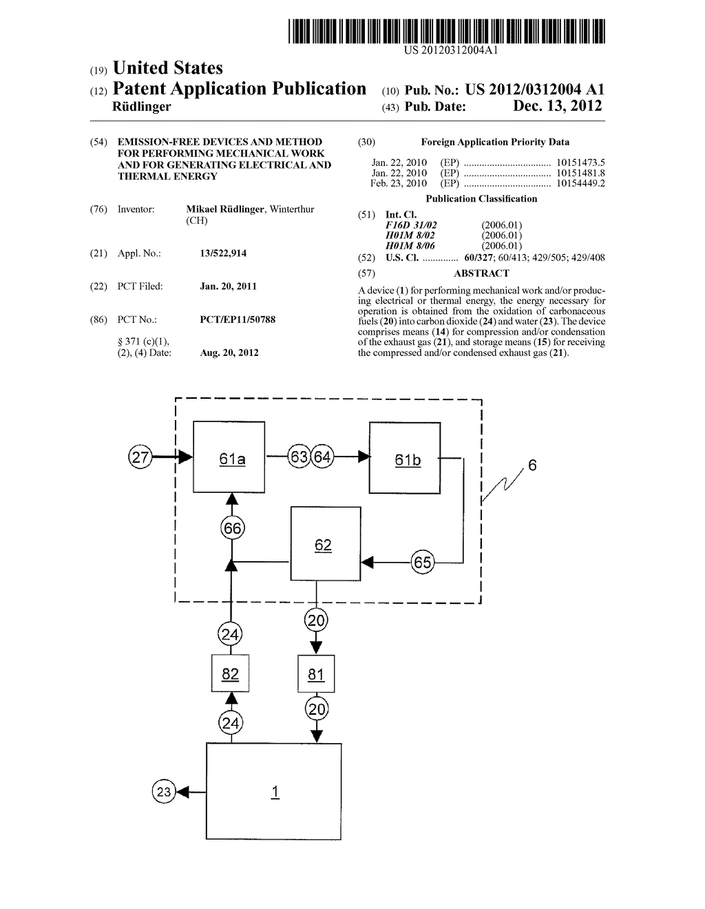 EMISSION-FREE DEVICES AND METHOD FOR PERFORMING MECHANICAL WORK AND FOR     GENERATING ELECTRICAL AND THERMAL ENERGY - diagram, schematic, and image 01