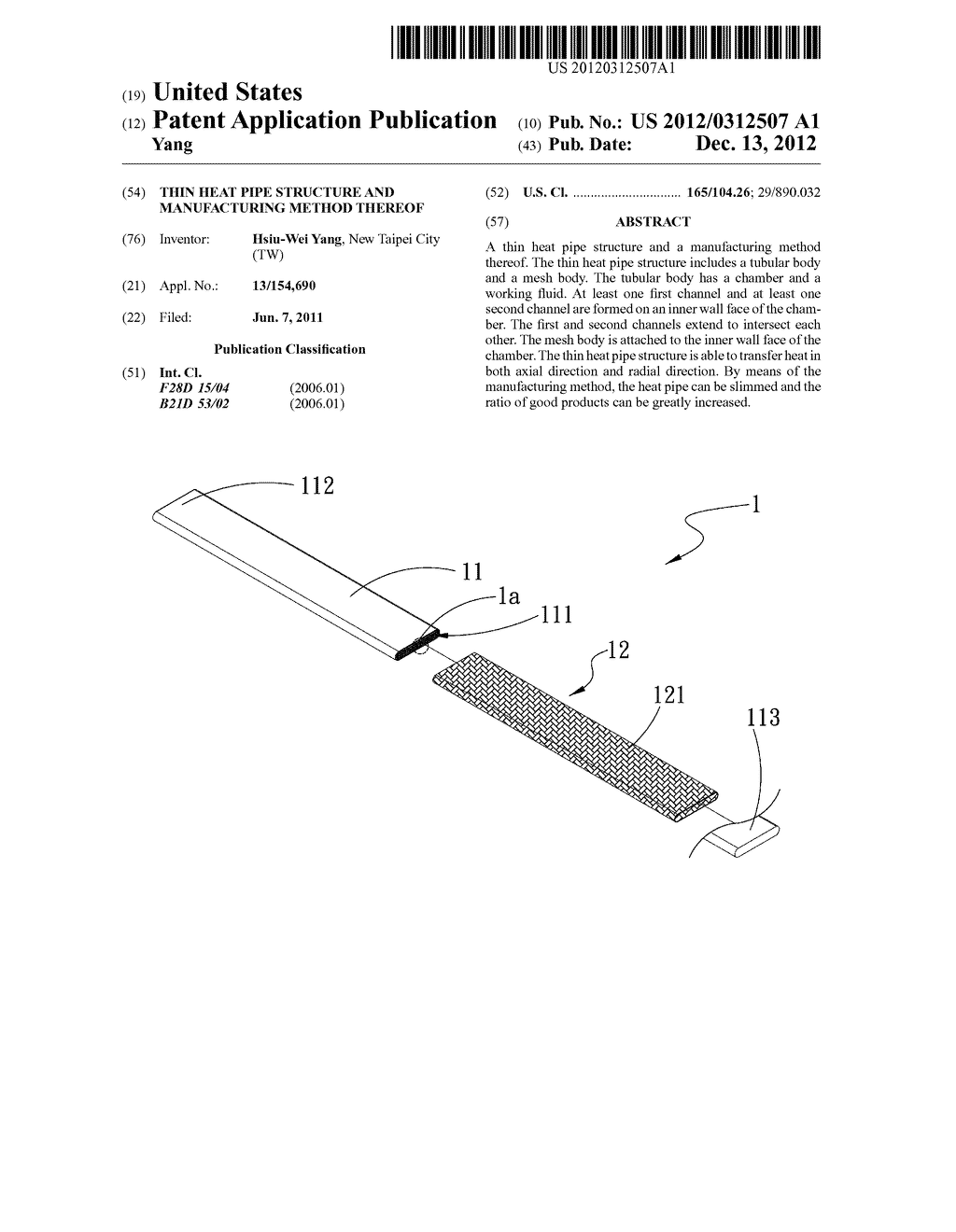 THIN HEAT PIPE STRUCTURE AND MANUFACTURING METHOD THEREOF - diagram, schematic, and image 01