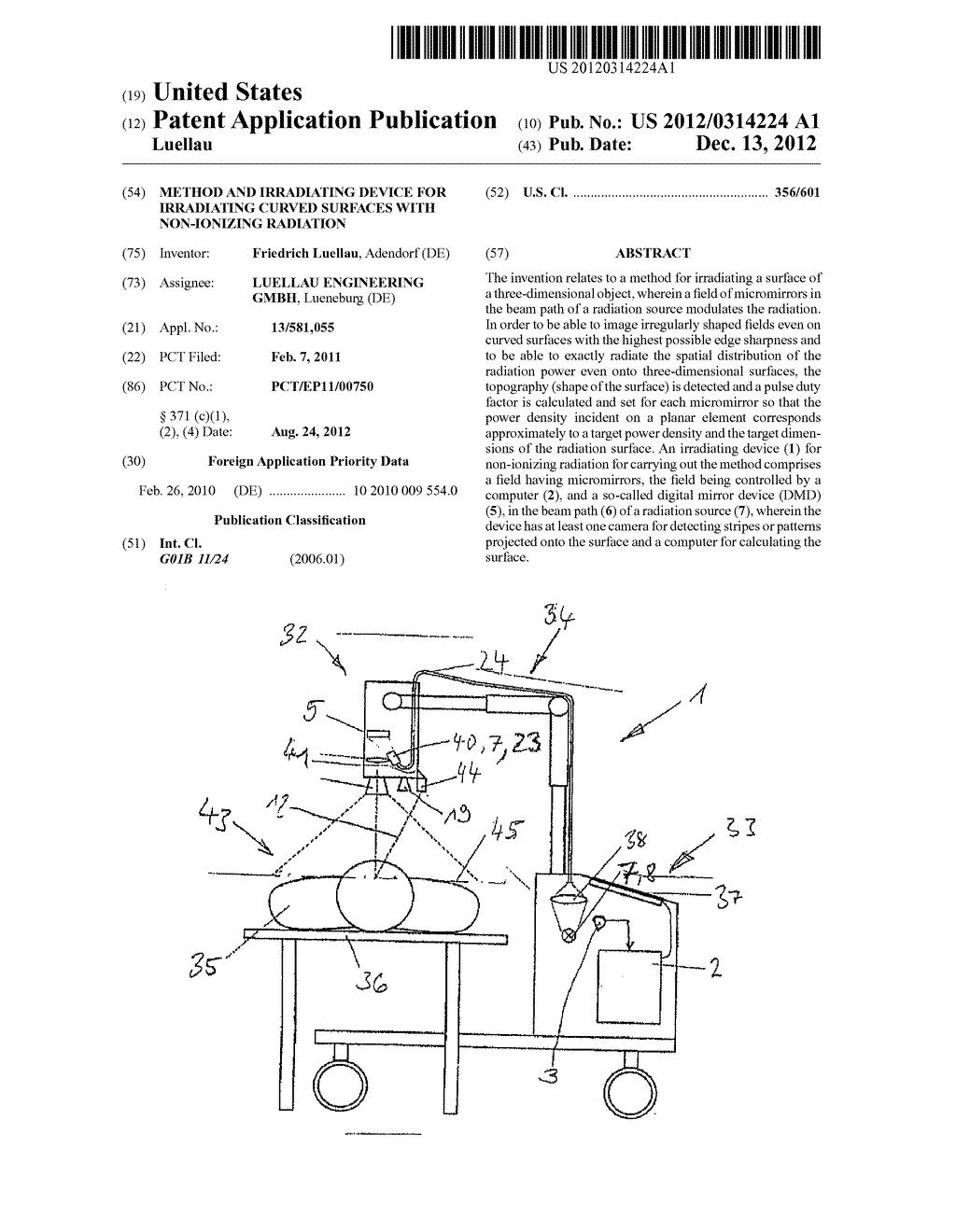 METHOD AND IRRADIATING DEVICE FOR IRRADIATING CURVED SURFACES WITH     NON-IONIZING RADIATION - diagram, schematic, and image 01