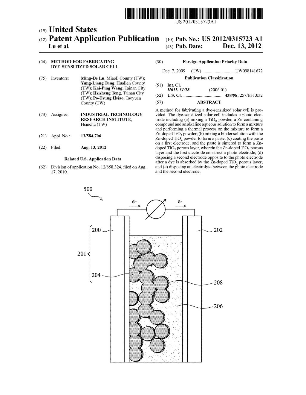 METHOD FOR FABRICATING DYE-SENSITIZED SOLAR CELL - diagram, schematic, and image 01