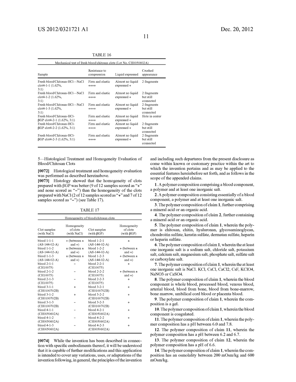 NOVEL FORMULATION OF PHYSIOLOGICAL CHITOSAN-INORGANIC SALT SOLUTION/BLOOD     MIXTURES FOR TISSUE REPAIR - diagram, schematic, and image 17