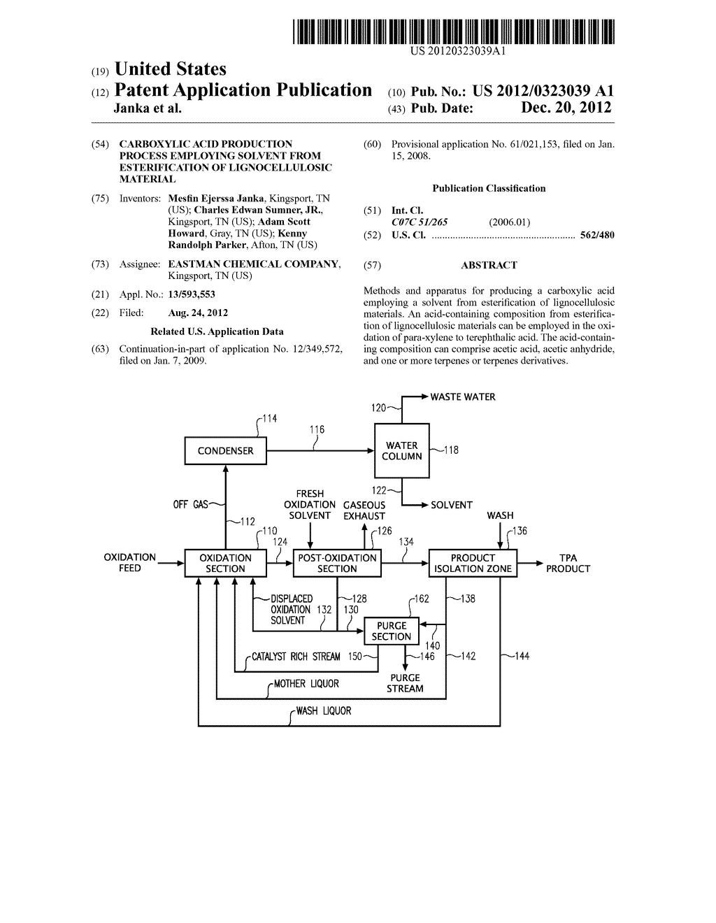 CARBOXYLIC ACID PRODUCTION PROCESS EMPLOYING SOLVENT FROM ESTERIFICATION     OF LIGNOCELLULOSIC MATERIAL - diagram, schematic, and image 01