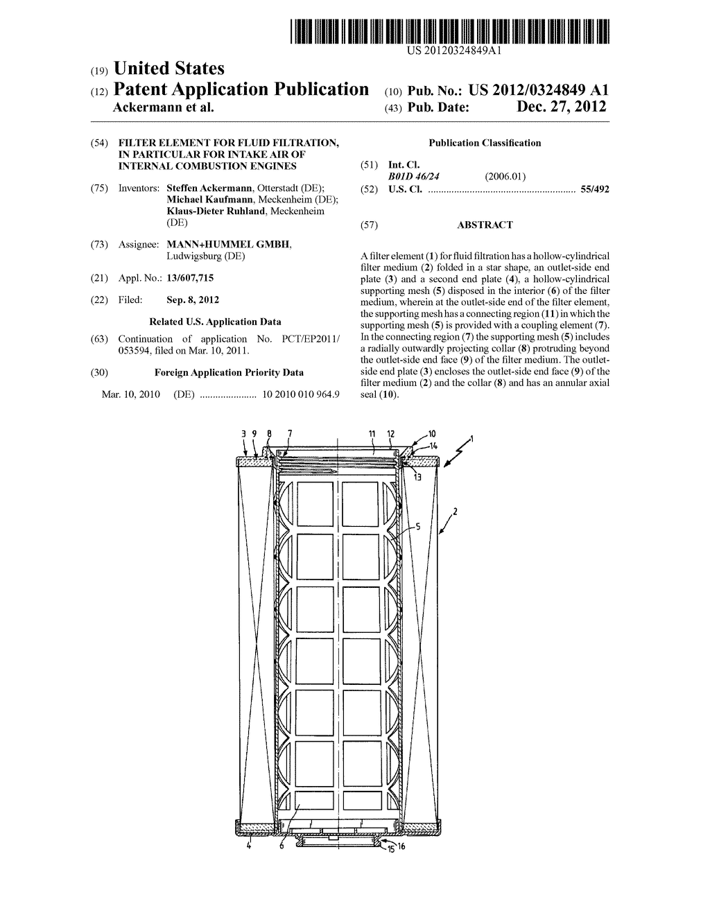 Filter Element for Fluid Filtration, in Particular for Intake Air of     Internal Combustion Engines - diagram, schematic, and image 01