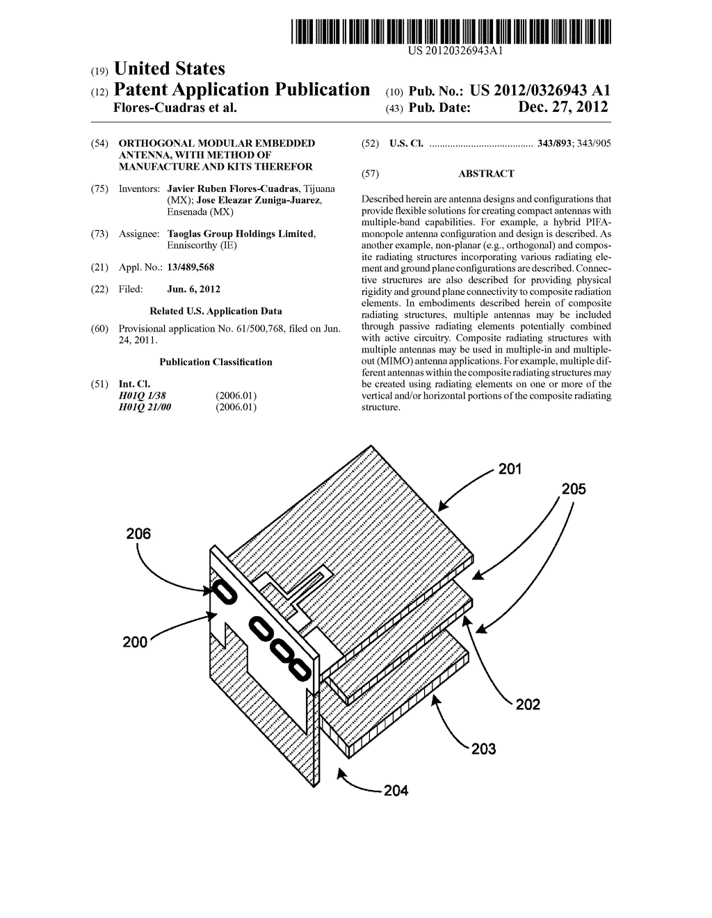 ORTHOGONAL MODULAR EMBEDDED ANTENNA, WITH METHOD OF MANUFACTURE AND KITS     THEREFOR - diagram, schematic, and image 01