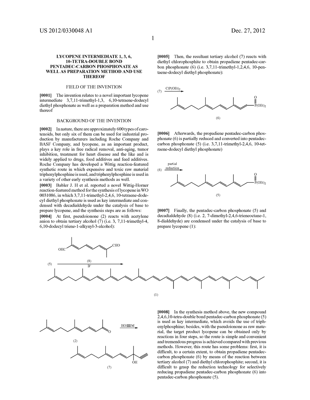 Lycopene Intermediate 1, 3, 6, 10-Tetra-Double Bond Pentadec-Carbon     Phosphonate as well as Preparation Method and Use Thereof - diagram, schematic, and image 02