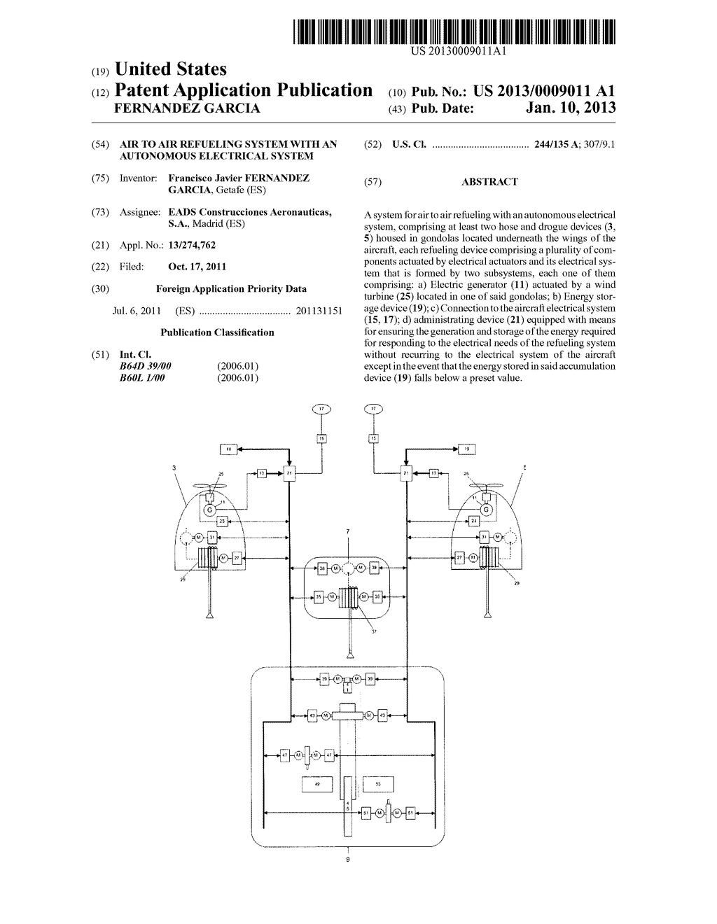 AIR TO AIR REFUELING SYSTEM WITH AN AUTONOMOUS ELECTRICAL SYSTEM - diagram, schematic, and image 01