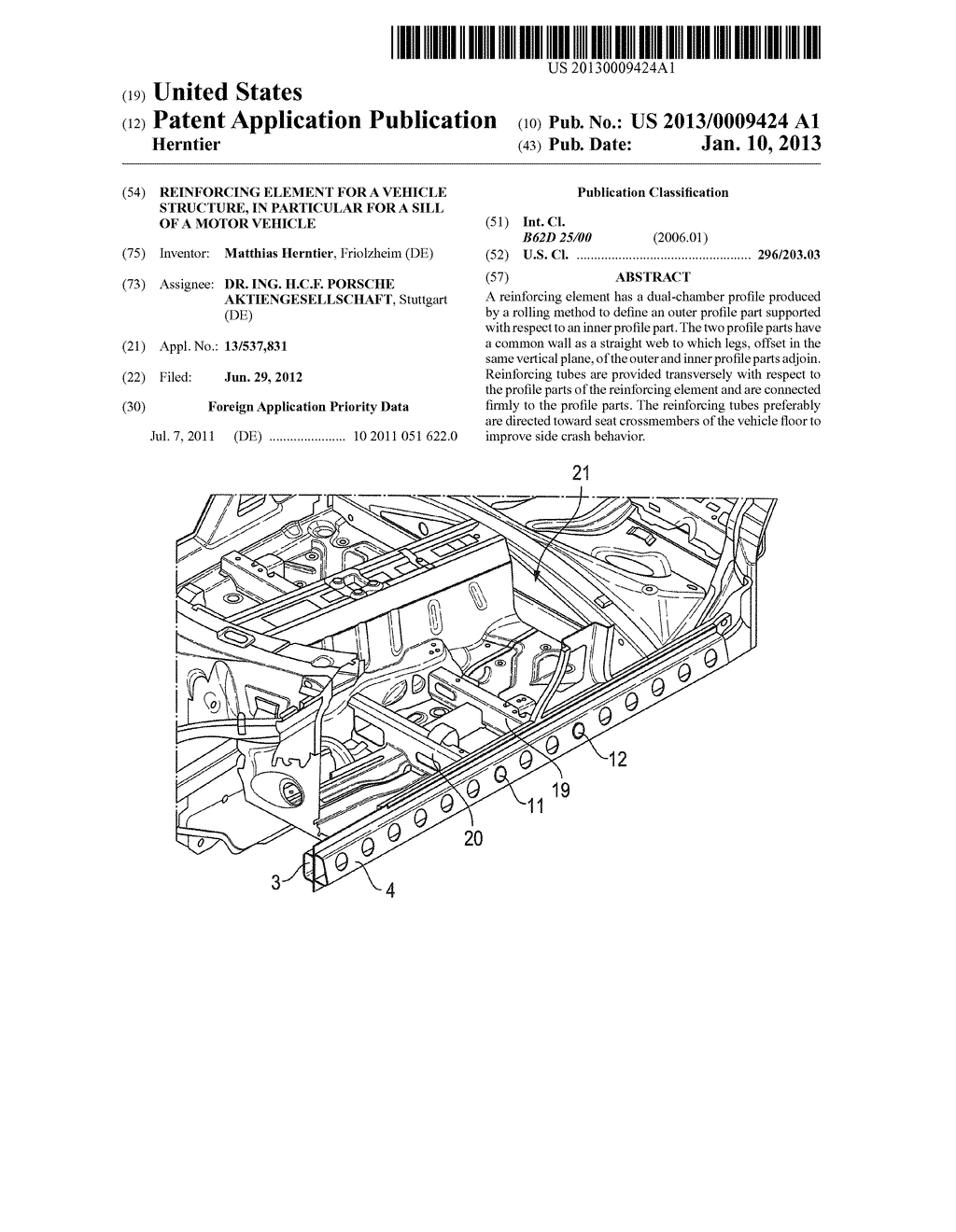 REINFORCING ELEMENT FOR A VEHICLE STRUCTURE, IN PARTICULAR FOR A SILL OF A     MOTOR VEHICLE - diagram, schematic, and image 01