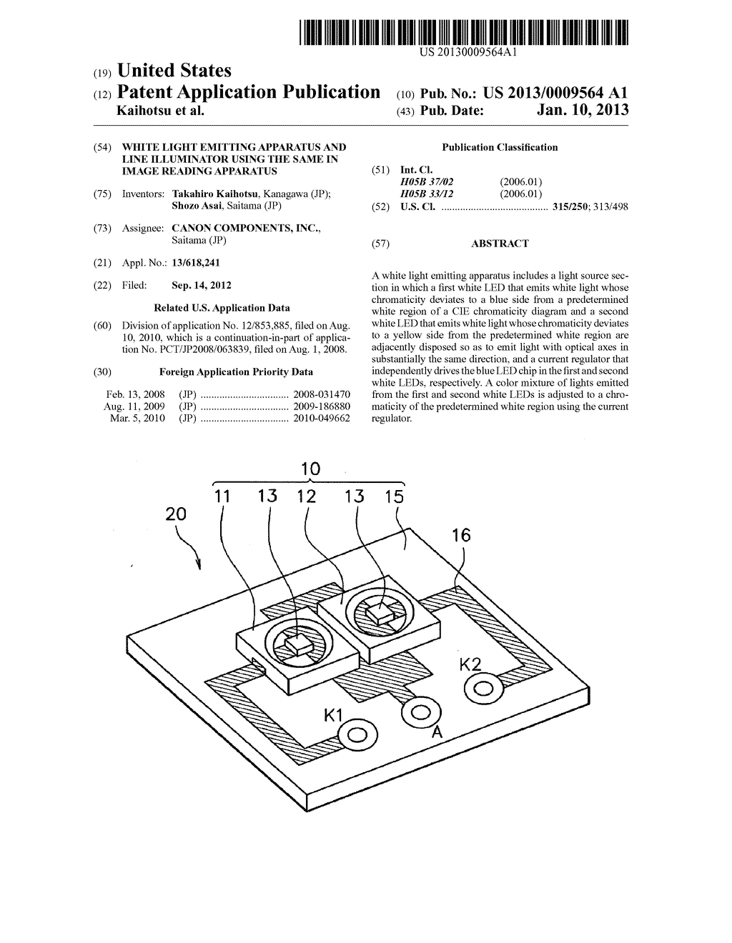 WHITE LIGHT EMITTING APPARATUS AND LINE ILLUMINATOR USING THE SAME IN     IMAGE READING APPARATUS - diagram, schematic, and image 01