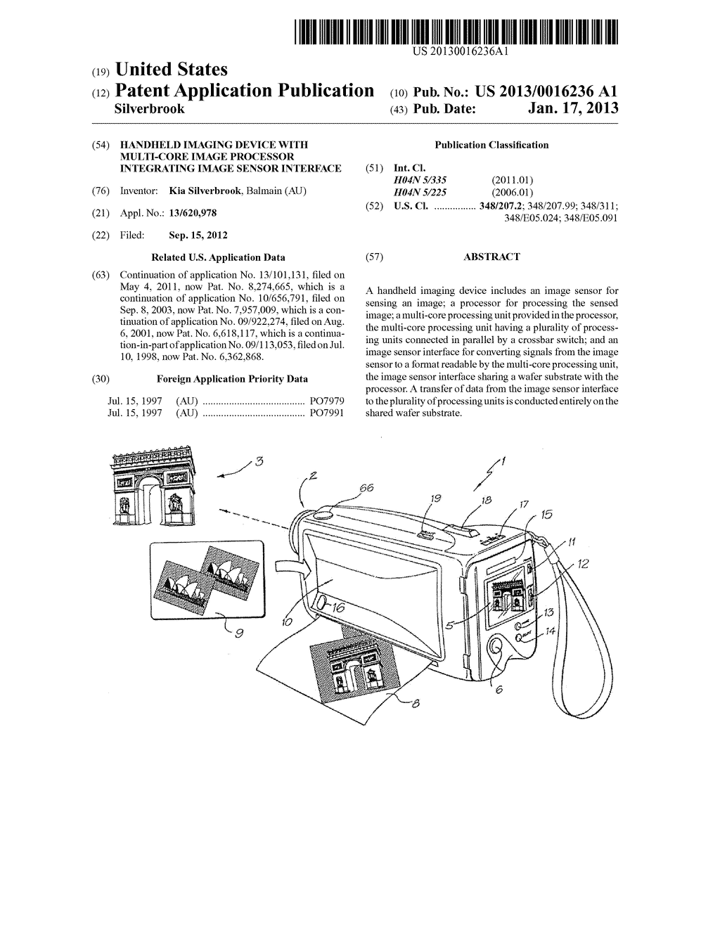 HANDHELD IMAGING DEVICE WITH MULTI-CORE IMAGE PROCESSOR INTEGRATING IMAGE     SENSOR INTERFACE - diagram, schematic, and image 01
