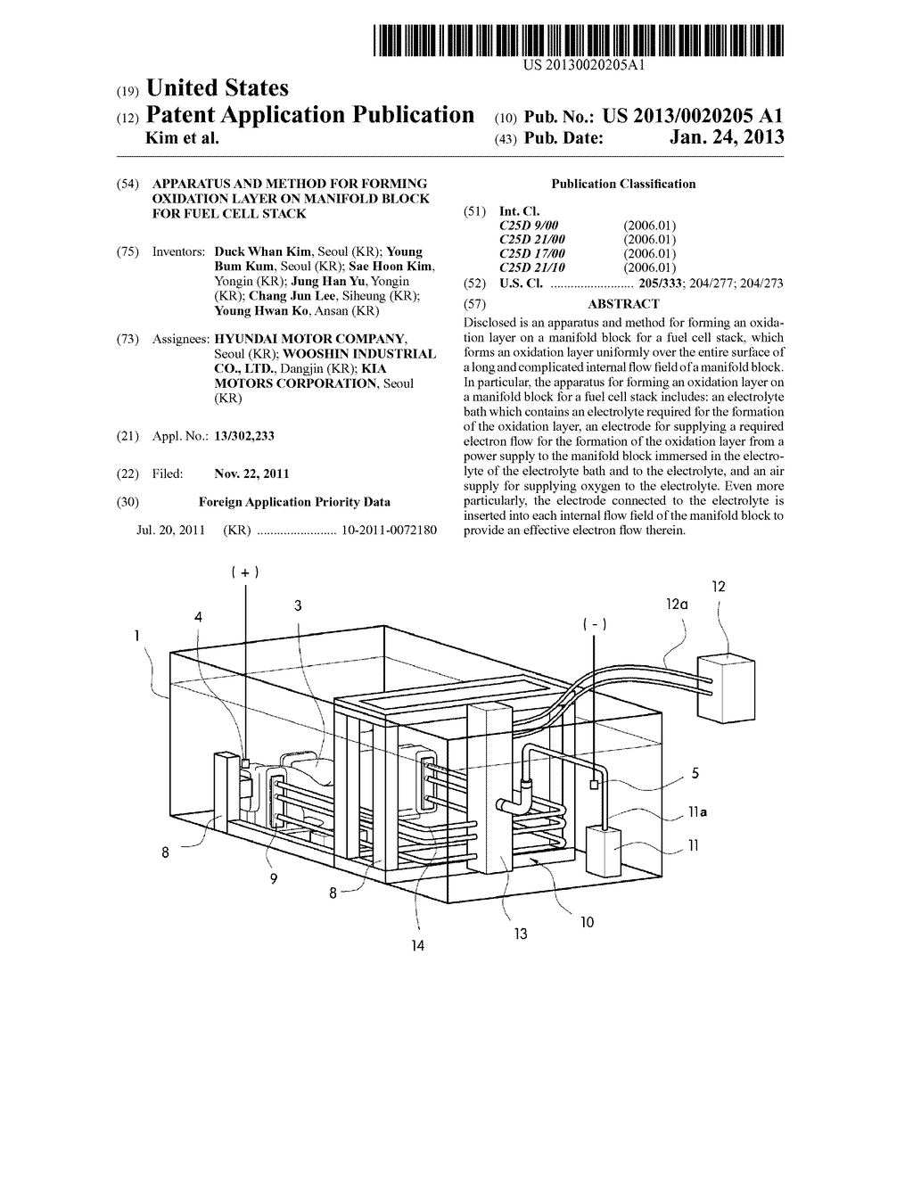 APPARATUS AND METHOD FOR FORMING OXIDATION LAYER ON MANIFOLD BLOCK FOR     FUEL CELL STACK - diagram, schematic, and image 01