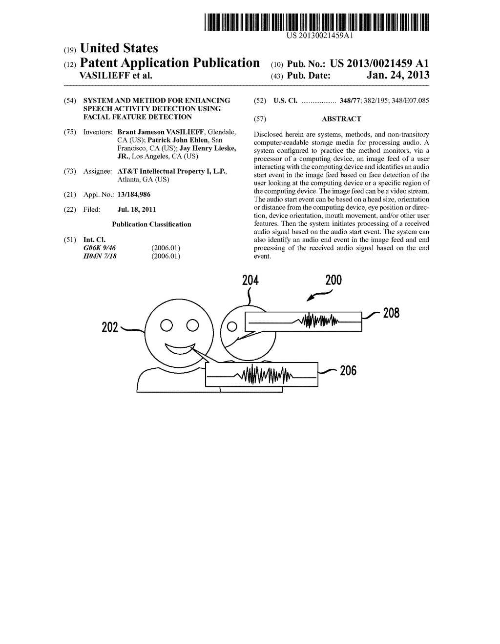 SYSTEM AND METHOD FOR ENHANCING SPEECH ACTIVITY DETECTION USING FACIAL     FEATURE DETECTION - diagram, schematic, and image 01