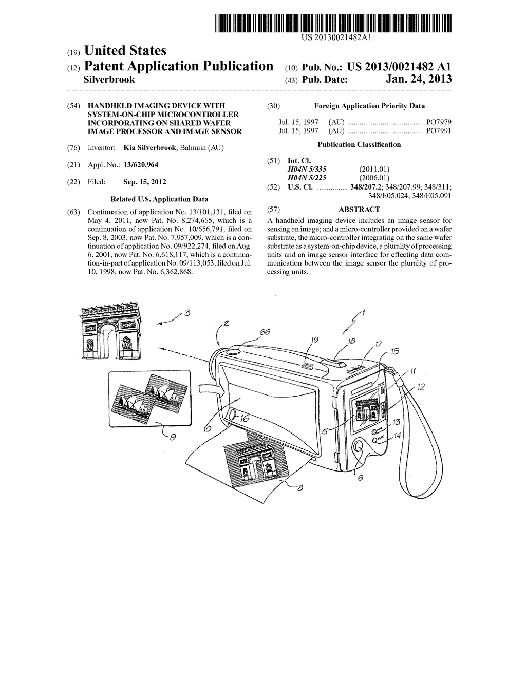 HANDHELD IMAGING DEVICE WITH SYSTEM-ON-CHIP MICROCONTROLLER INCORPORATING     ON SHARED WAFER IMAGE PROCESSOR AND IMAGE SENSOR - diagram, schematic, and image 01