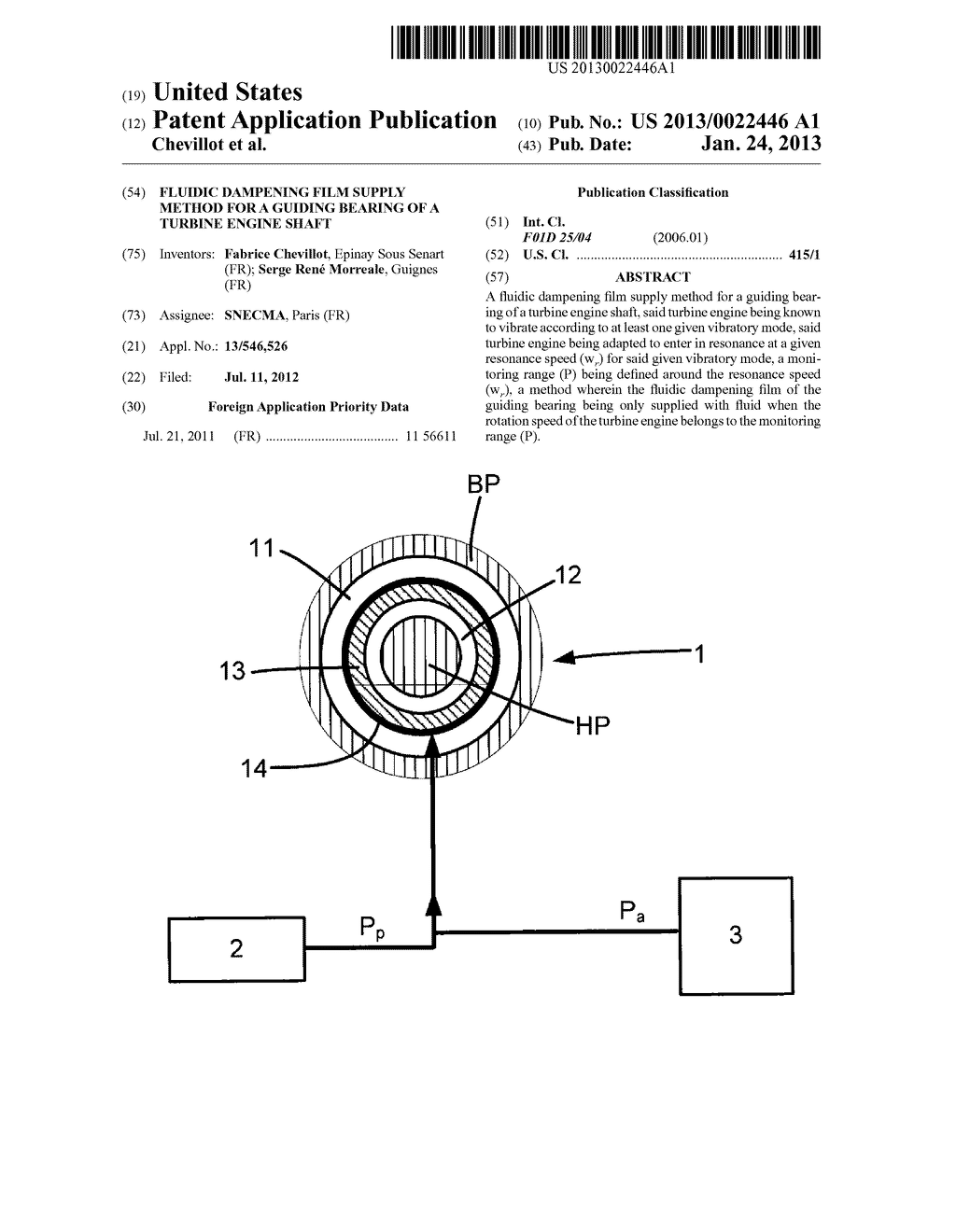 FLUIDIC DAMPENING FILM SUPPLY METHOD FOR A GUIDING BEARING OF A TURBINE     ENGINE SHAFT - diagram, schematic, and image 01