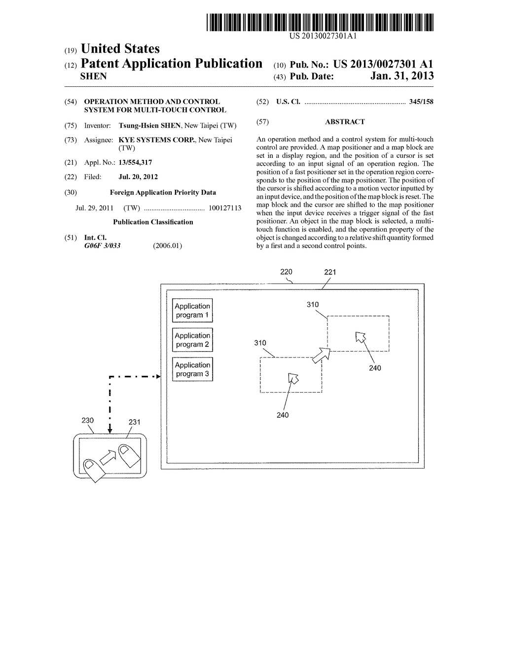 OPERATION METHOD AND CONTROL SYSTEM FOR MULTI-TOUCH CONTROL - diagram, schematic, and image 01