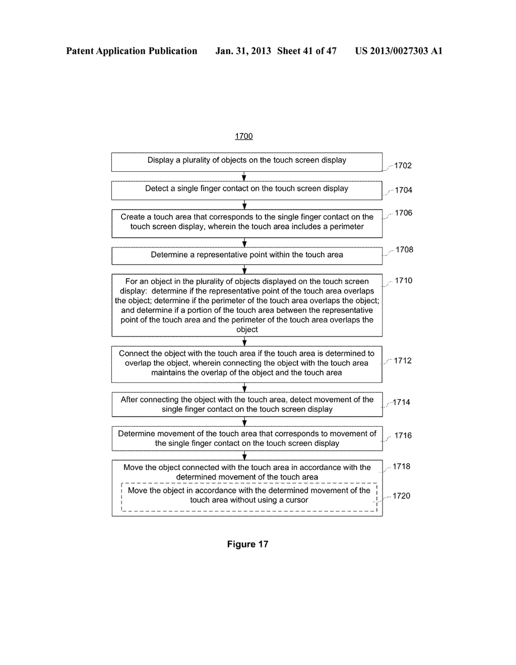 Touch Screen Device, Method, and Graphical User Interface for Moving     On-Screen Objects Without Using a Cursor - diagram, schematic, and image 42