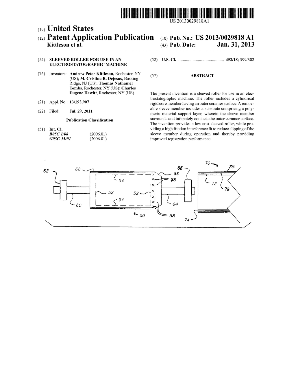 SLEEVED ROLLER FOR USE IN AN ELECTROSTATOGRAPHIC MACHINE - diagram, schematic, and image 01