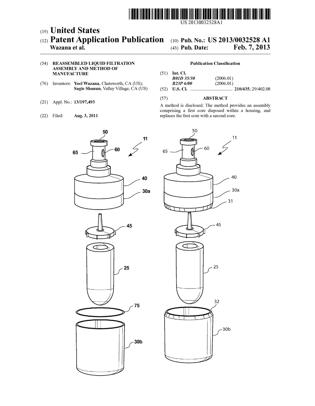 Reassembled Liquid Filtration Assembly and  Method of Manufacture - diagram, schematic, and image 01