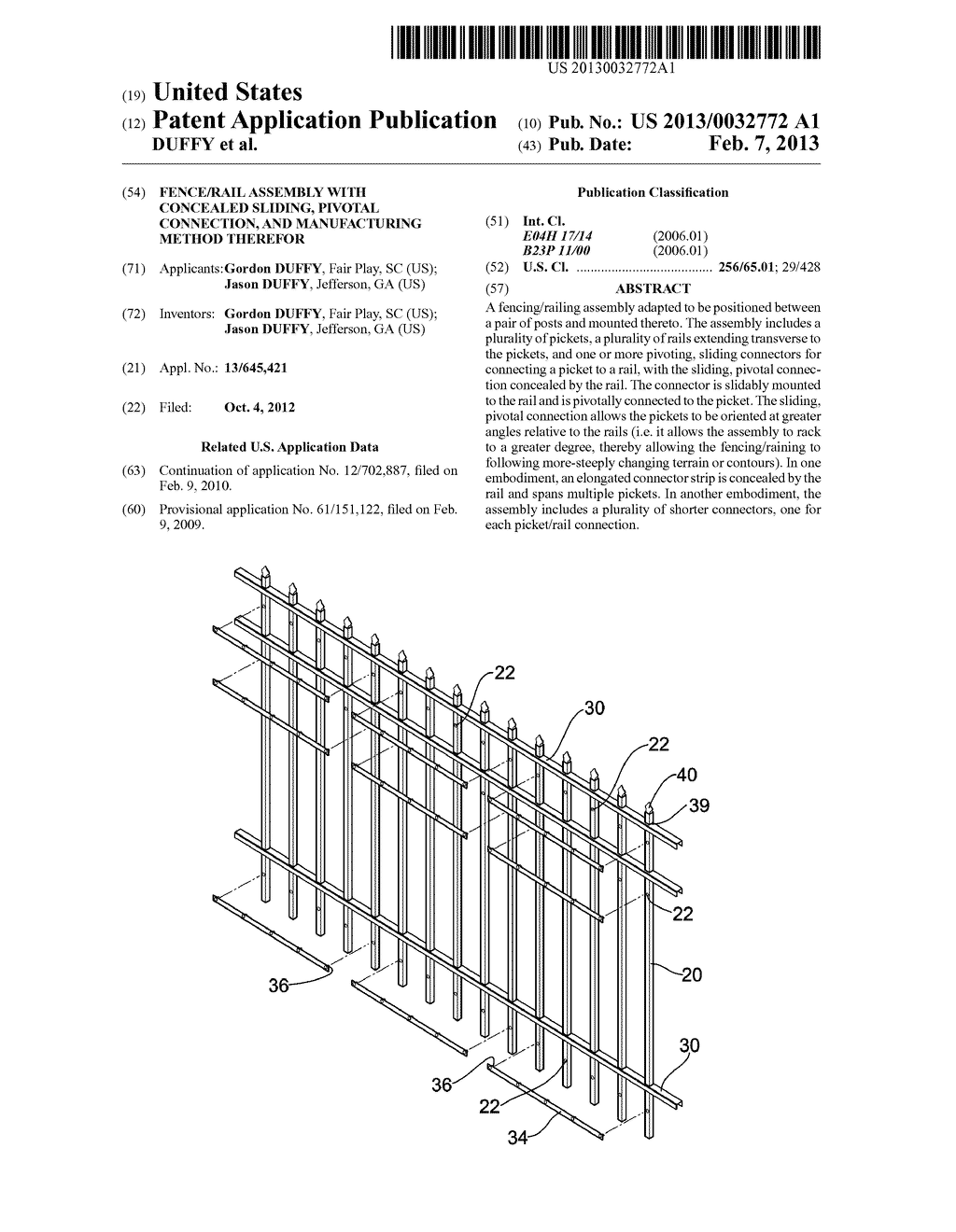 FENCE/RAIL ASSEMBLY WITH CONCEALED SLIDING, PIVOTAL CONNECTION, AND     MANUFACTURING METHOD THEREFOR - diagram, schematic, and image 01