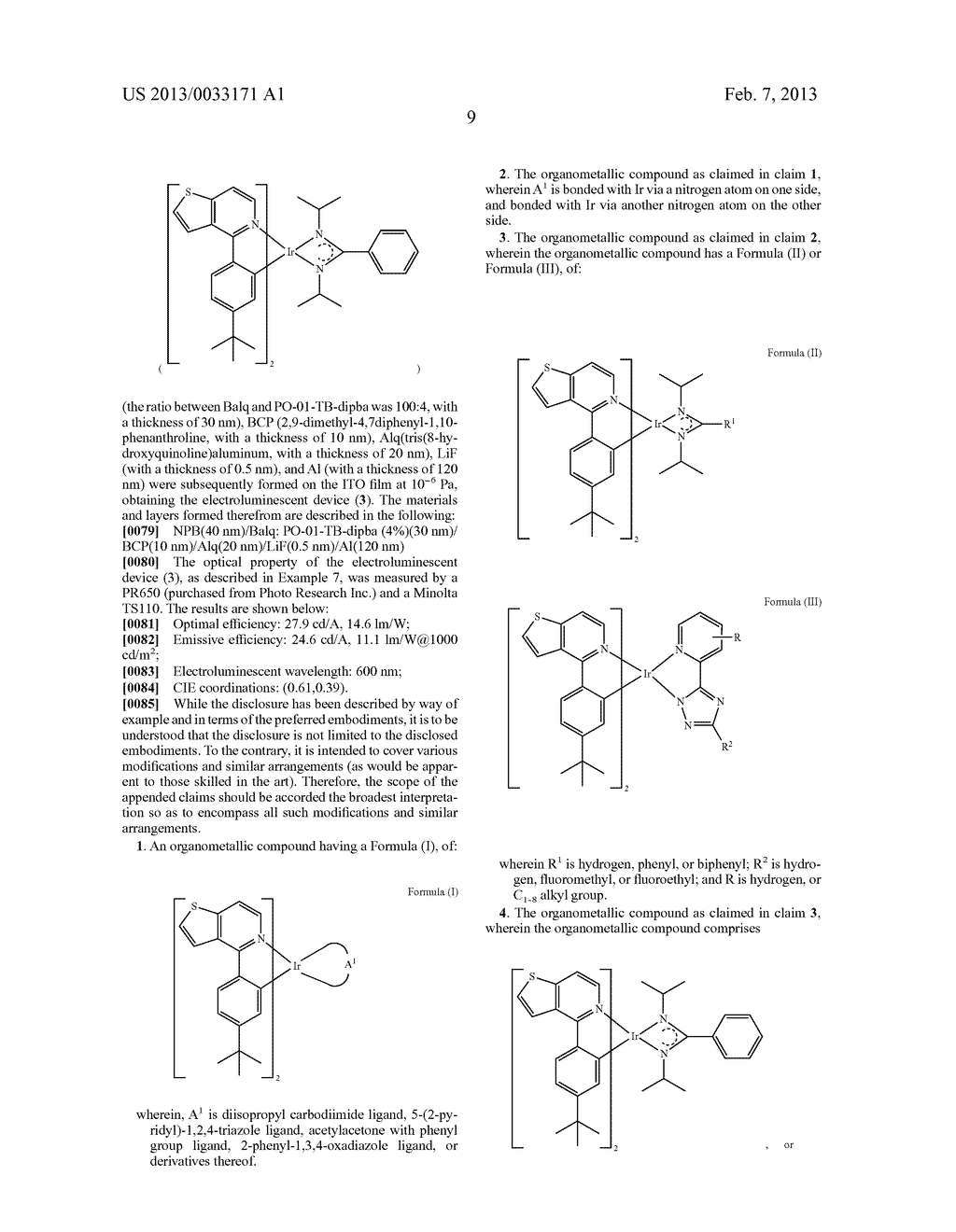 ORGANOMETALLIC COMPOUND AND ORGANIC ELECTROLUMINESCENCE DEVICE EMPLOYING     THE SAME - diagram, schematic, and image 11