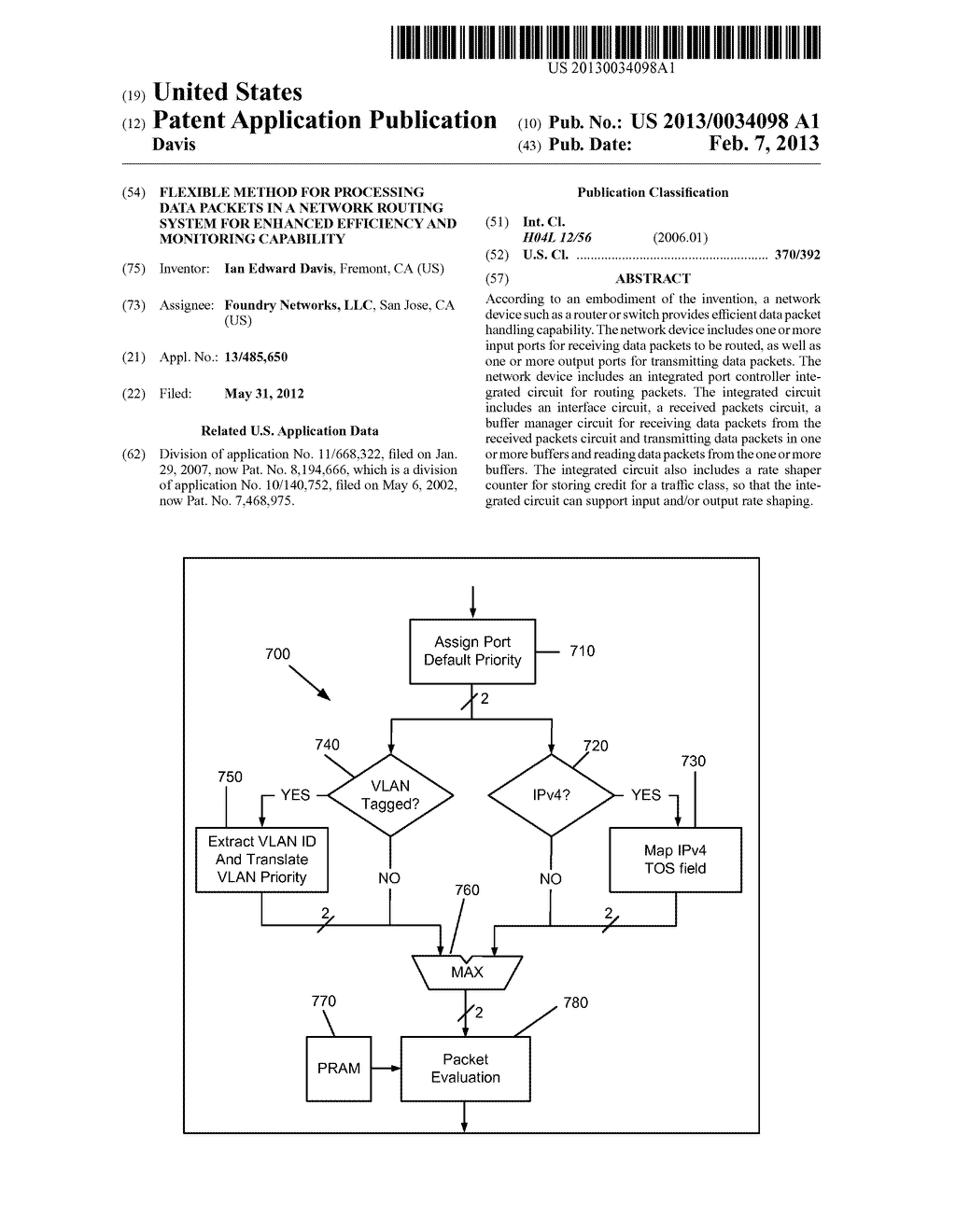 FLEXIBLE METHOD FOR PROCESSING DATA PACKETS IN A NETWORK ROUTING SYSTEM     FOR ENHANCED EFFICIENCY AND MONITORING CAPABILITY - diagram, schematic, and image 01