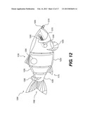 FISHING LURE WITH MECHANICALLY-ACTUATED LOWER FREQUENCY TONE GENERATION     DEVICE diagram and image