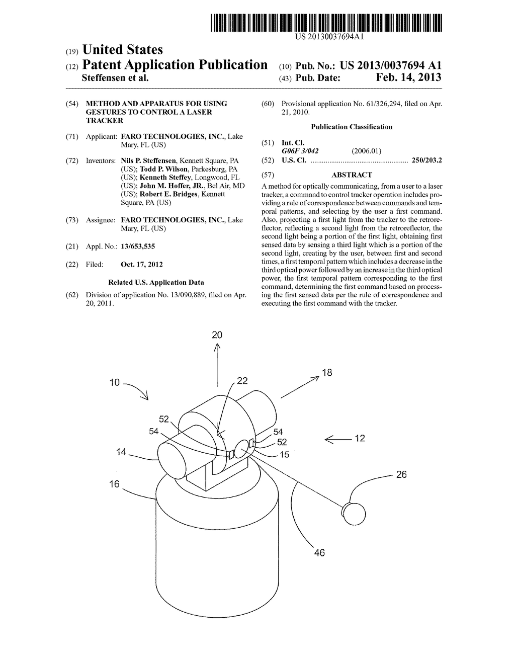 METHOD AND APPARATUS FOR USING GESTURES TO CONTROL A LASER TRACKER - diagram, schematic, and image 01