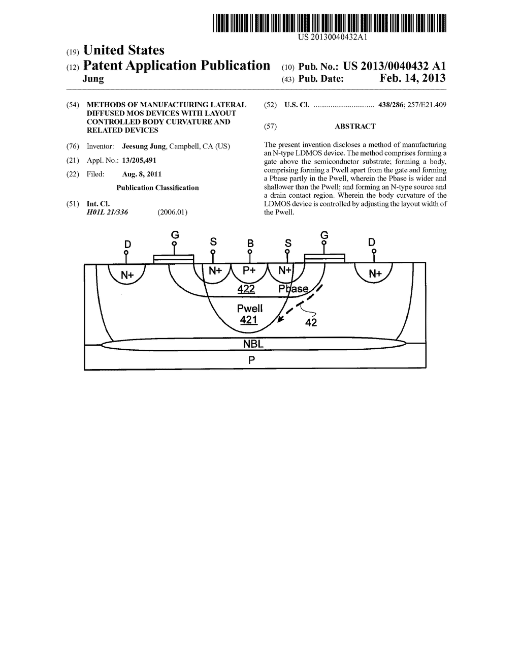 METHODS OF MANUFACTURING LATERAL DIFFUSED MOS DEVICES WITH LAYOUT     CONTROLLED BODY CURVATURE AND RELATED DEVICES - diagram, schematic, and image 01