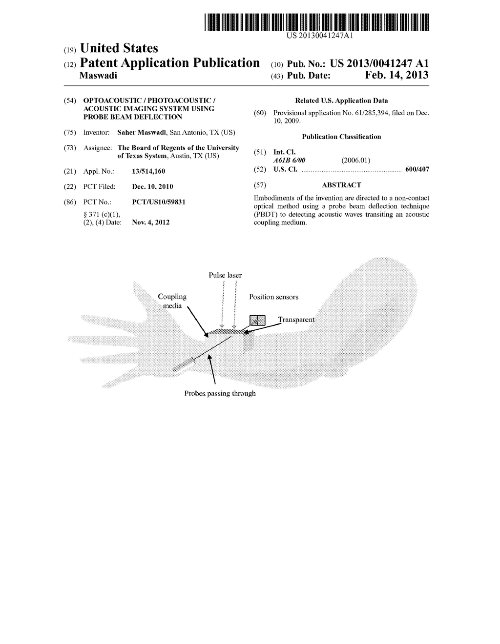 OPTOACOUSTIC / PHOTOACOUSTIC / ACOUSTIC IMAGING SYSTEM USING PROBE BEAM     DEFLECTION - diagram, schematic, and image 01