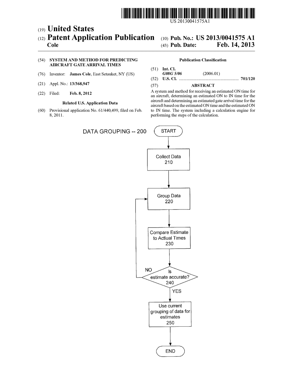 System and Method for Predicting Aircraft Gate Arrival Times - diagram, schematic, and image 01