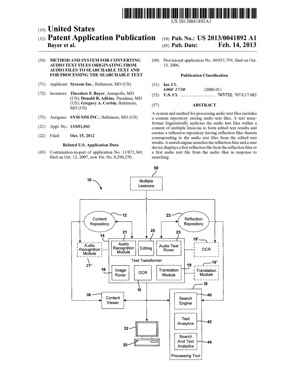 METHOD AND SYSTEM FOR CONVERTING AUDIO TEXT FILES ORIGINATING FROM AUDIO     FILES TO SEARCHABLE TEXT AND FOR PROCESSING THE SEARCHABLE TEXT - diagram, schematic, and image 01
