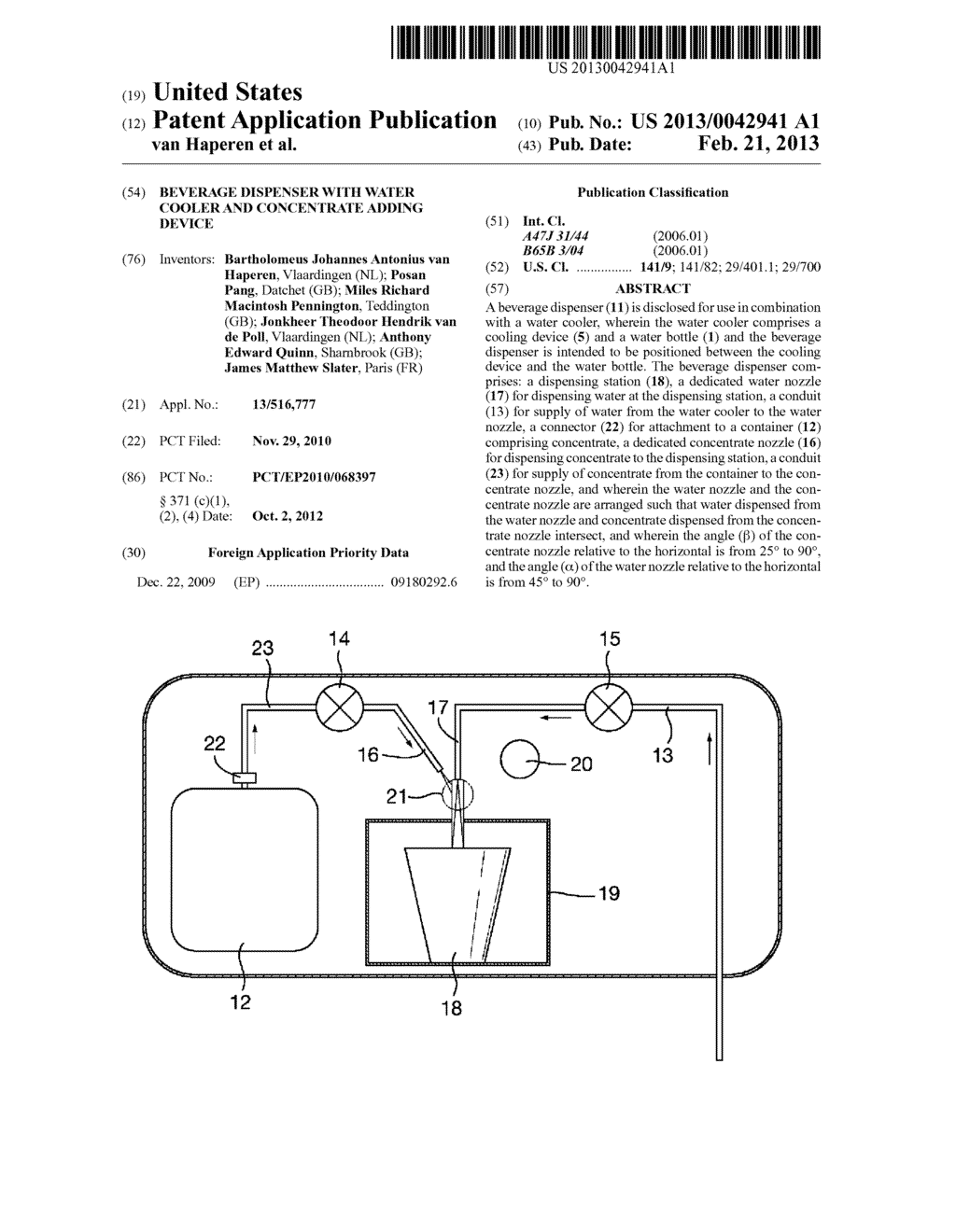 BEVERAGE DISPENSER WITH WATER COOLER AND CONCENTRATE ADDING DEVICE - diagram, schematic, and image 01