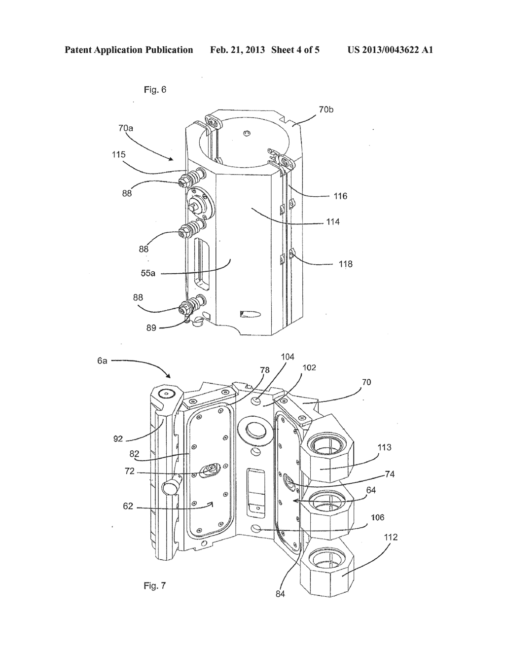 APPARATUS FOR SHAPING PLASTICS MATERIAL PRE-FORMS INTO PLASTICS MATERIAL     CONTAINERS WITH PRESSURE PADS - diagram, schematic, and image 05