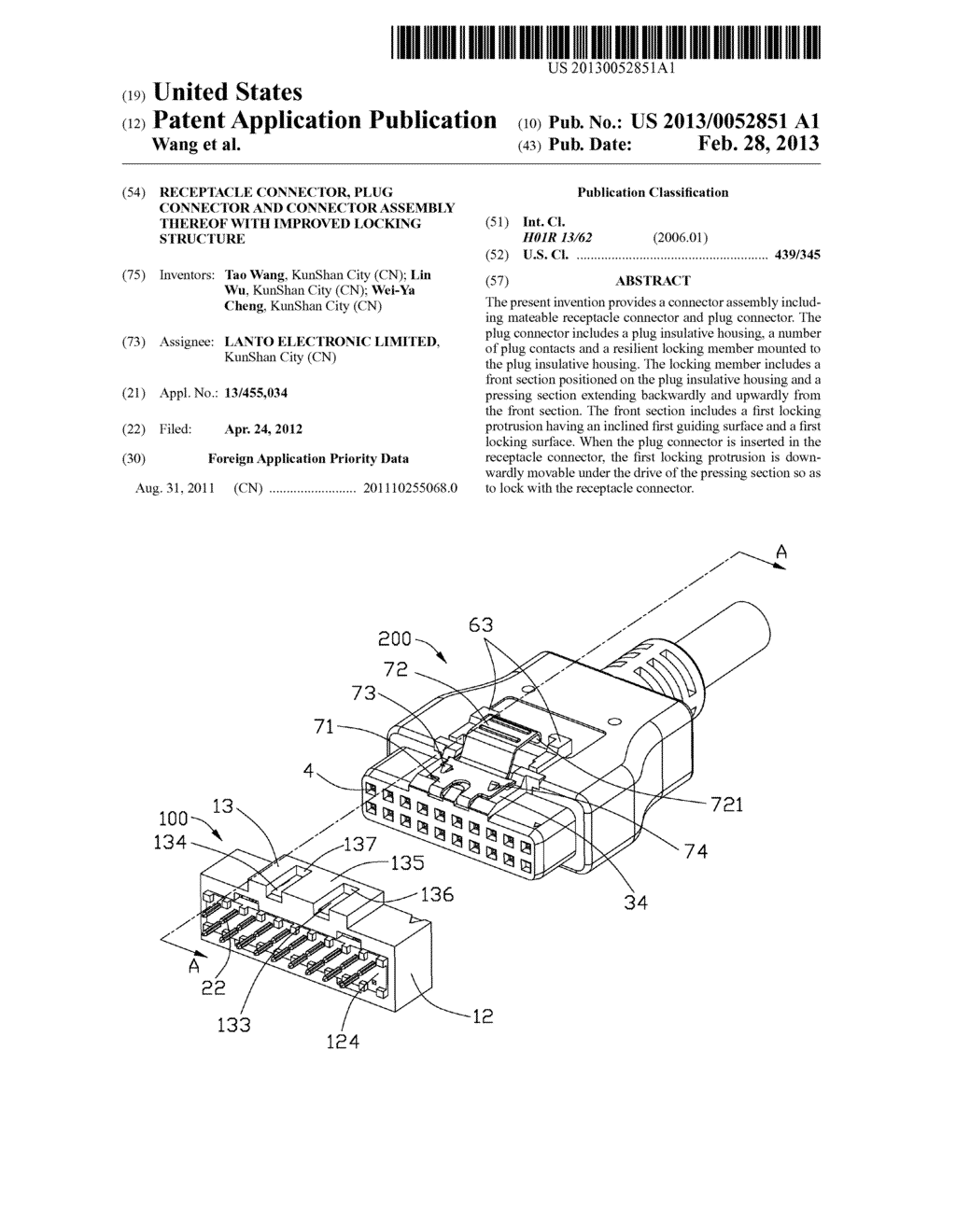 RECEPTACLE CONNECTOR, PLUG CONNECTOR AND CONNECTOR ASSEMBLY THEREOF WITH     IMPROVED LOCKING STRUCTURE - diagram, schematic, and image 01