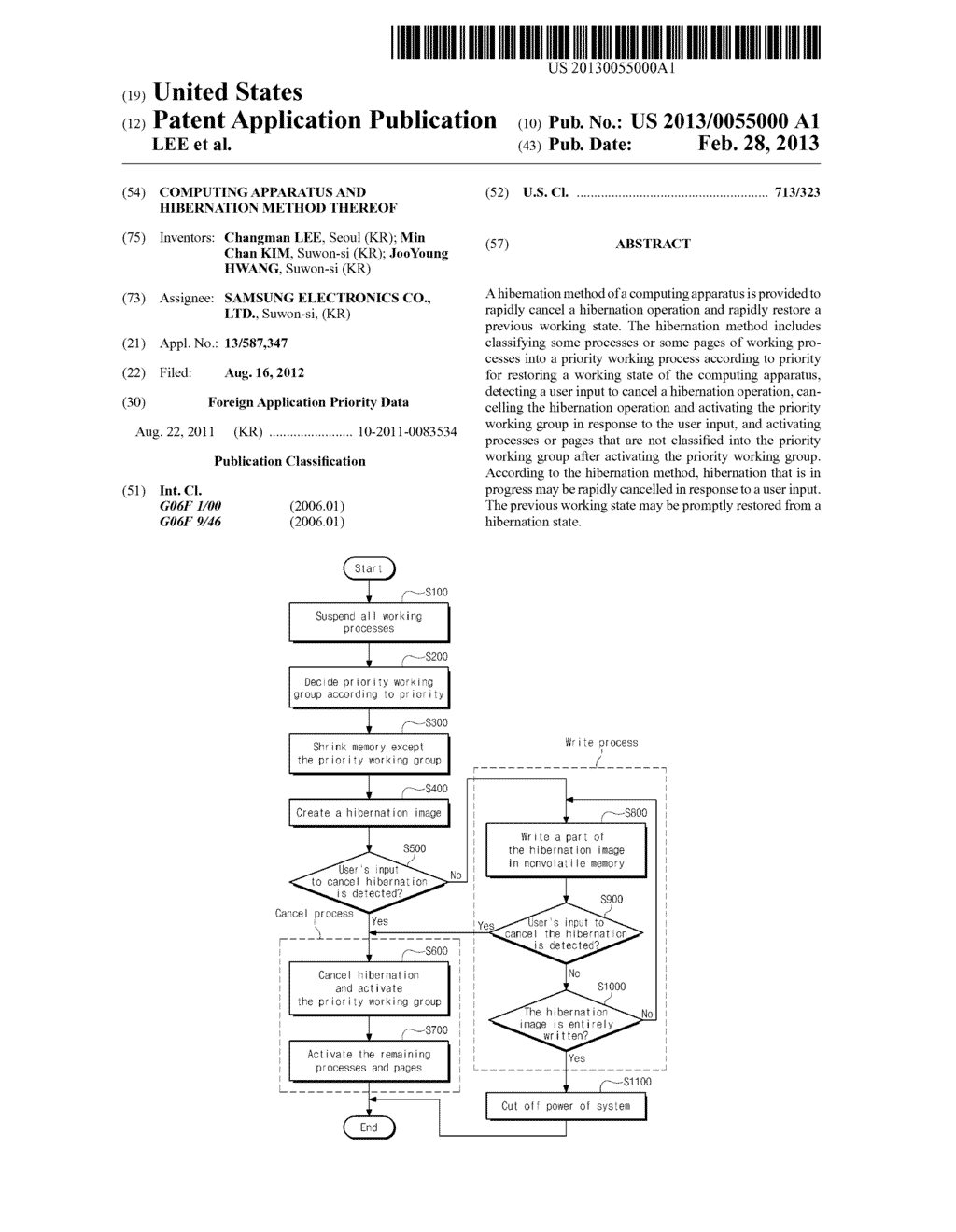 COMPUTING APPARATUS AND HIBERNATION METHOD THEREOF - diagram, schematic, and image 01