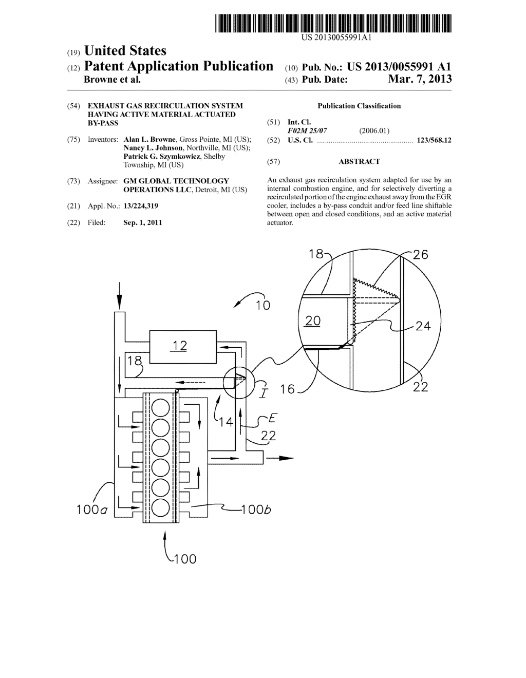 EXHAUST GAS RECIRCULATION SYSTEM HAVING ACTIVE MATERIAL ACTUATED BY-PASS - diagram, schematic, and image 01