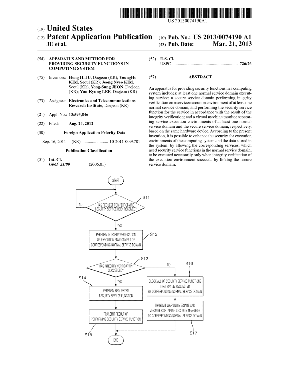 APPARATUS AND METHOD FOR PROVIDING SECURITY FUNCTIONS IN COMPUTING SYSTEM - diagram, schematic, and image 01