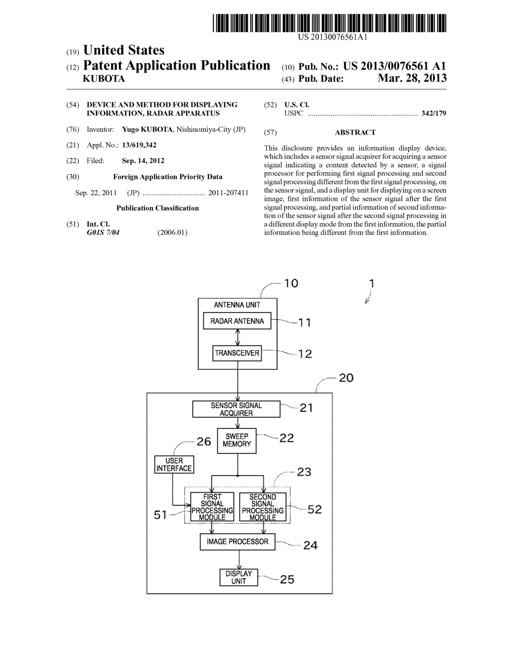 DEVICE AND METHOD FOR DISPLAYING INFORMATION, RADAR APPARATUS - diagram, schematic, and image 01