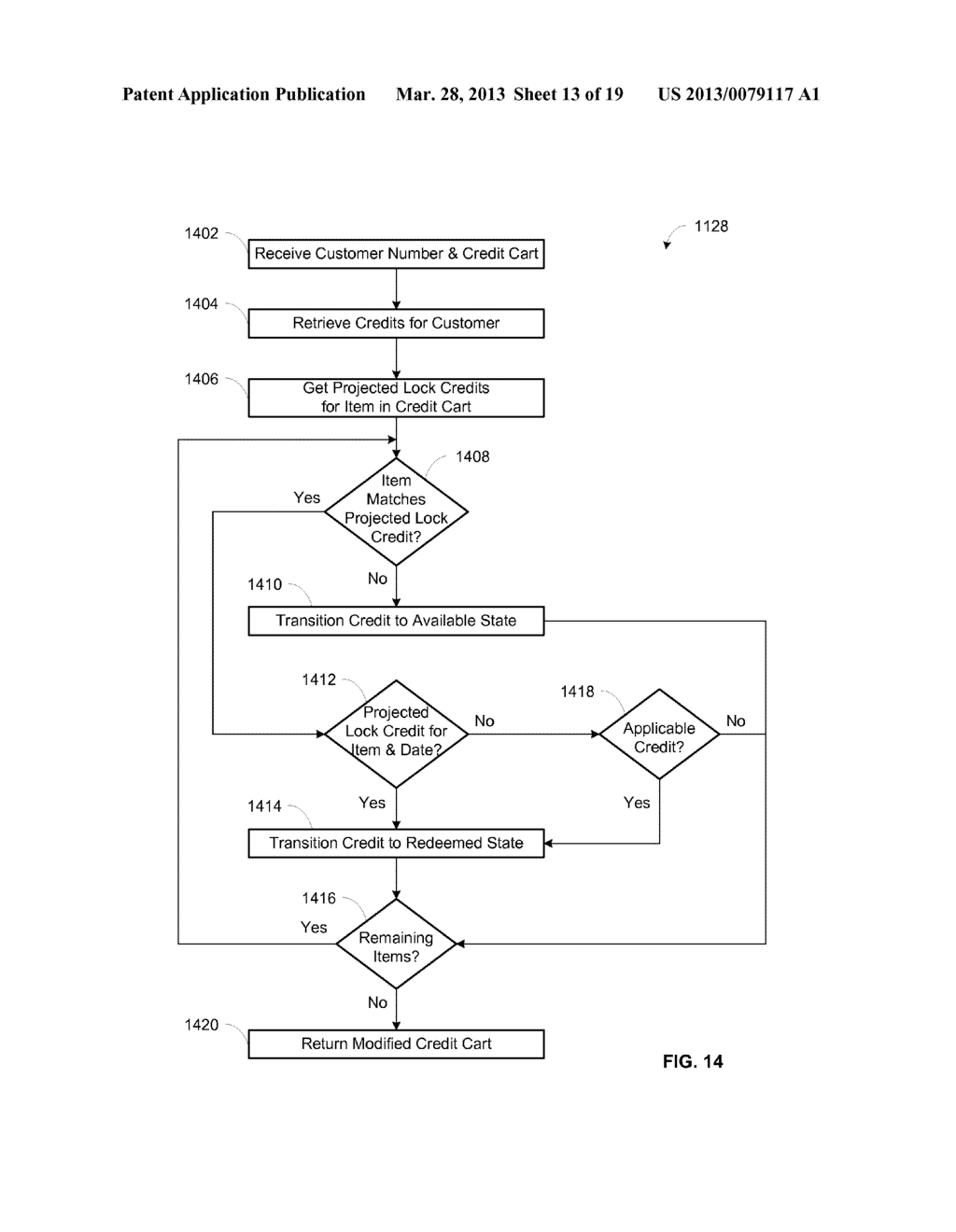 SYSTEM AND METHOD FOR OPTIMIZED REDEMPTION OF CREDITS IN A VARIABLE VALUE     TRANSACTION - diagram, schematic, and image 14