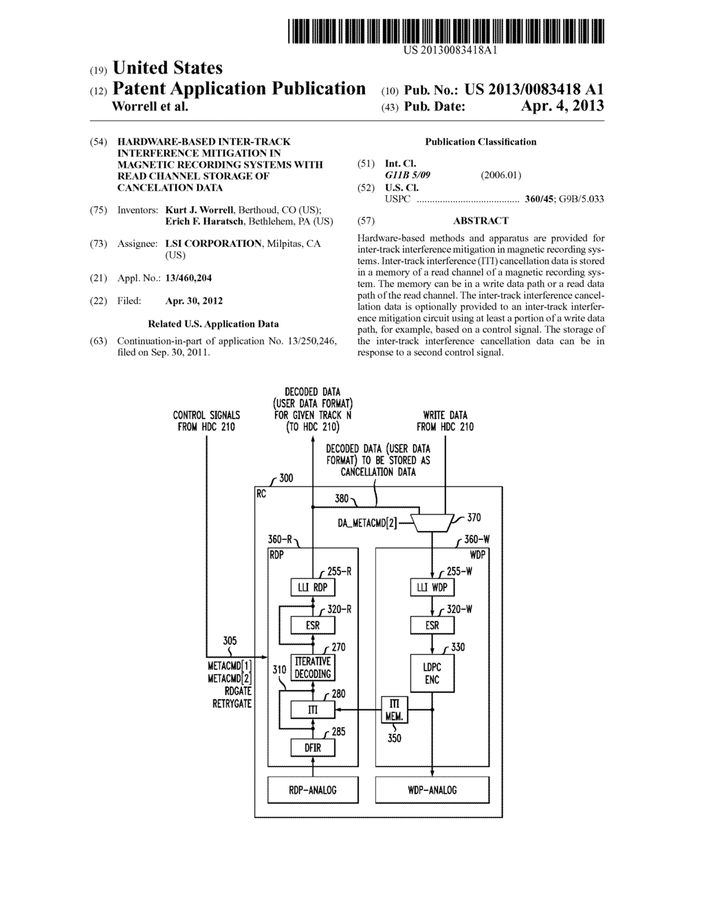 HARDWARE-BASED INTER-TRACK INTERFERENCE MITIGATION IN MAGNETIC RECORDING     SYSTEMS WITH READ CHANNEL STORAGE OF CANCELATION DATA - diagram, schematic, and image 01