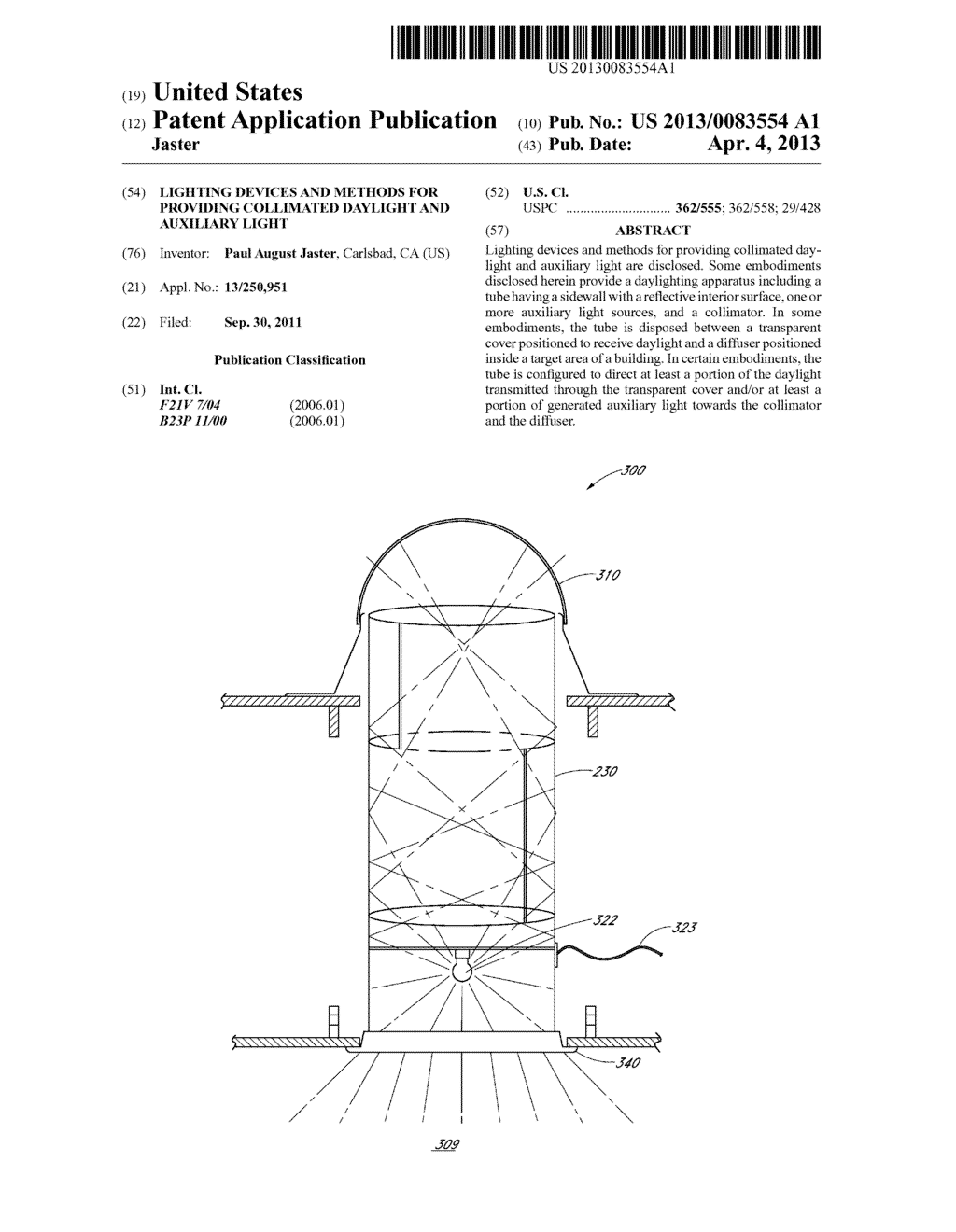 LIGHTING DEVICES AND METHODS FOR PROVIDING COLLIMATED DAYLIGHT AND     AUXILIARY LIGHT - diagram, schematic, and image 01