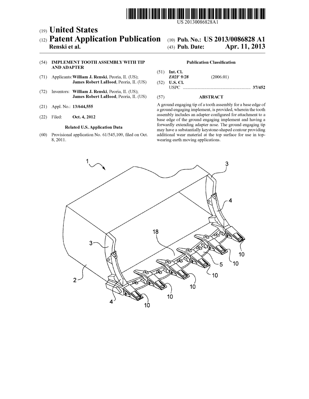 IMPLEMENT TOOTH ASSEMBLY WITH TIP AND ADAPTER - diagram, schematic, and image 01