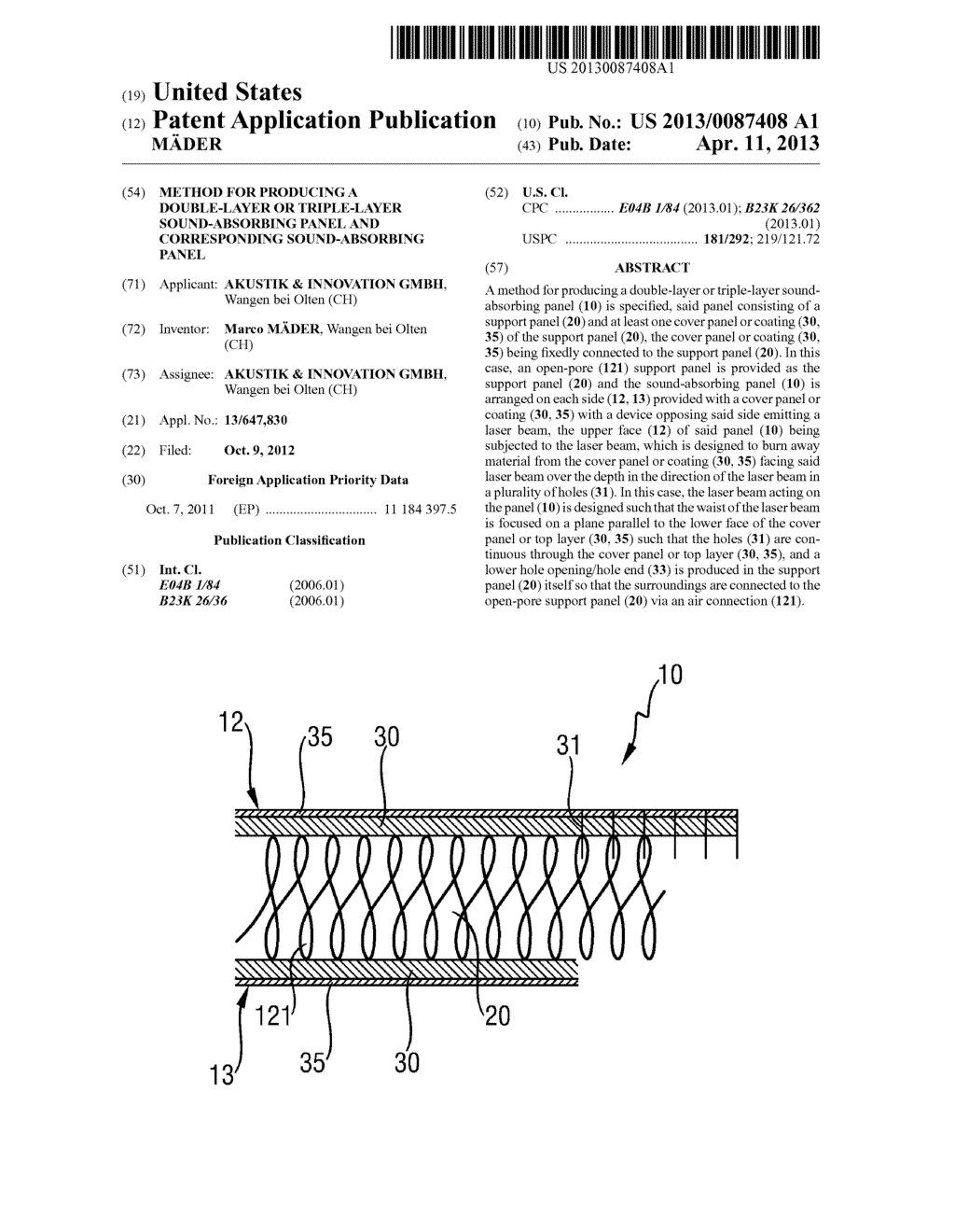 METHOD FOR PRODUCING A DOUBLE-LAYER OR TRIPLE-LAYER SOUND-ABSORBING PANEL     AND CORRESPONDING SOUND-ABSORBING PANEL - diagram, schematic, and image 01