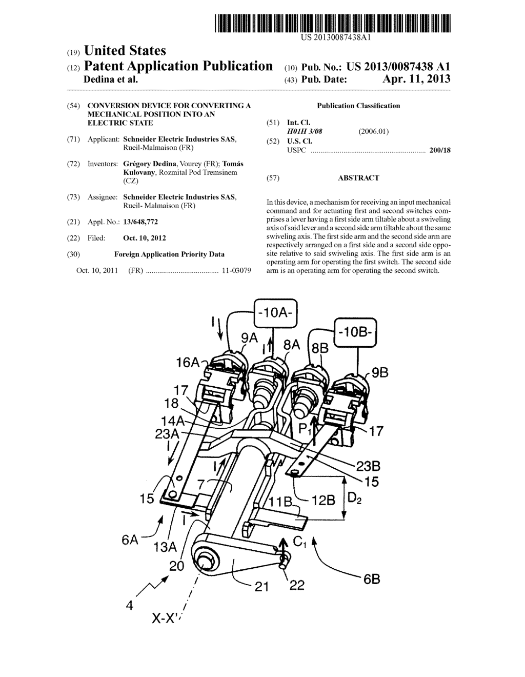 Conversion Device for Converting a Mechanical Position Into an Electric     State - diagram, schematic, and image 01