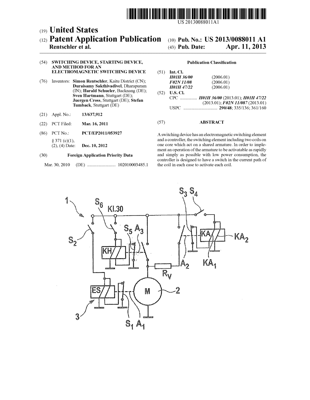 SWITCHING DEVICE, STARTING DEVICE, AND METHOD FOR AN ELECTROMAGNETIC     SWITCHING DEVICE - diagram, schematic, and image 01