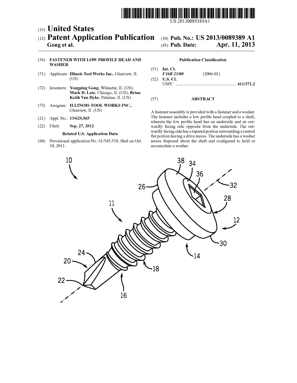 FASTENER WITH LOW PROFILE HEAD AND WASHER - diagram, schematic, and image 01