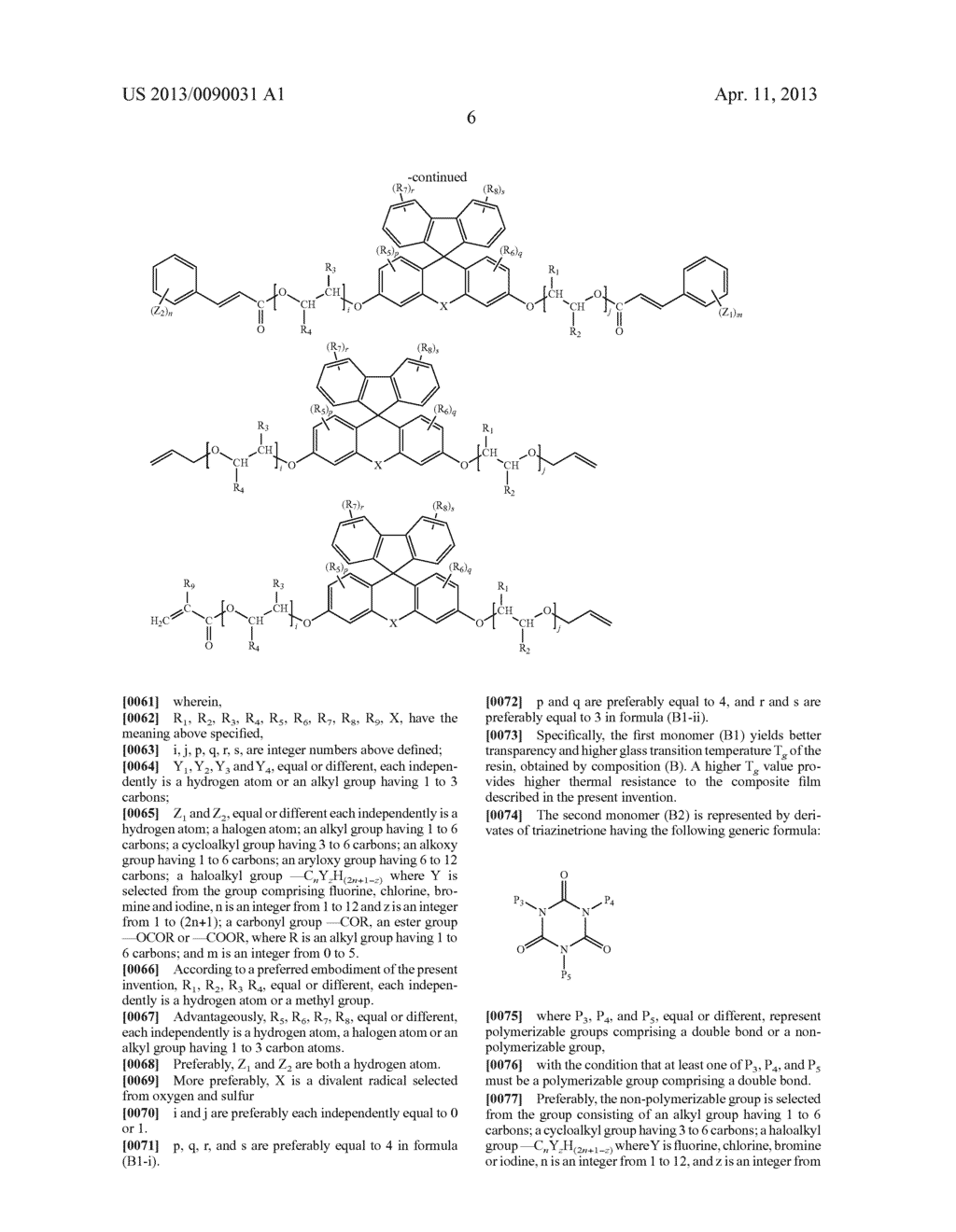 COMPOSITE FILM MATERIAL COMPRISING A RESIN OF FLUORENE CROTONATE, FLUORENE     CINNAMATE, FLUORENE ACRYLATE, FLUORENE METHACRYLATE, FLUORENE ALLYLETHER     OR A COMBINATION THEREOF - diagram, schematic, and image 10