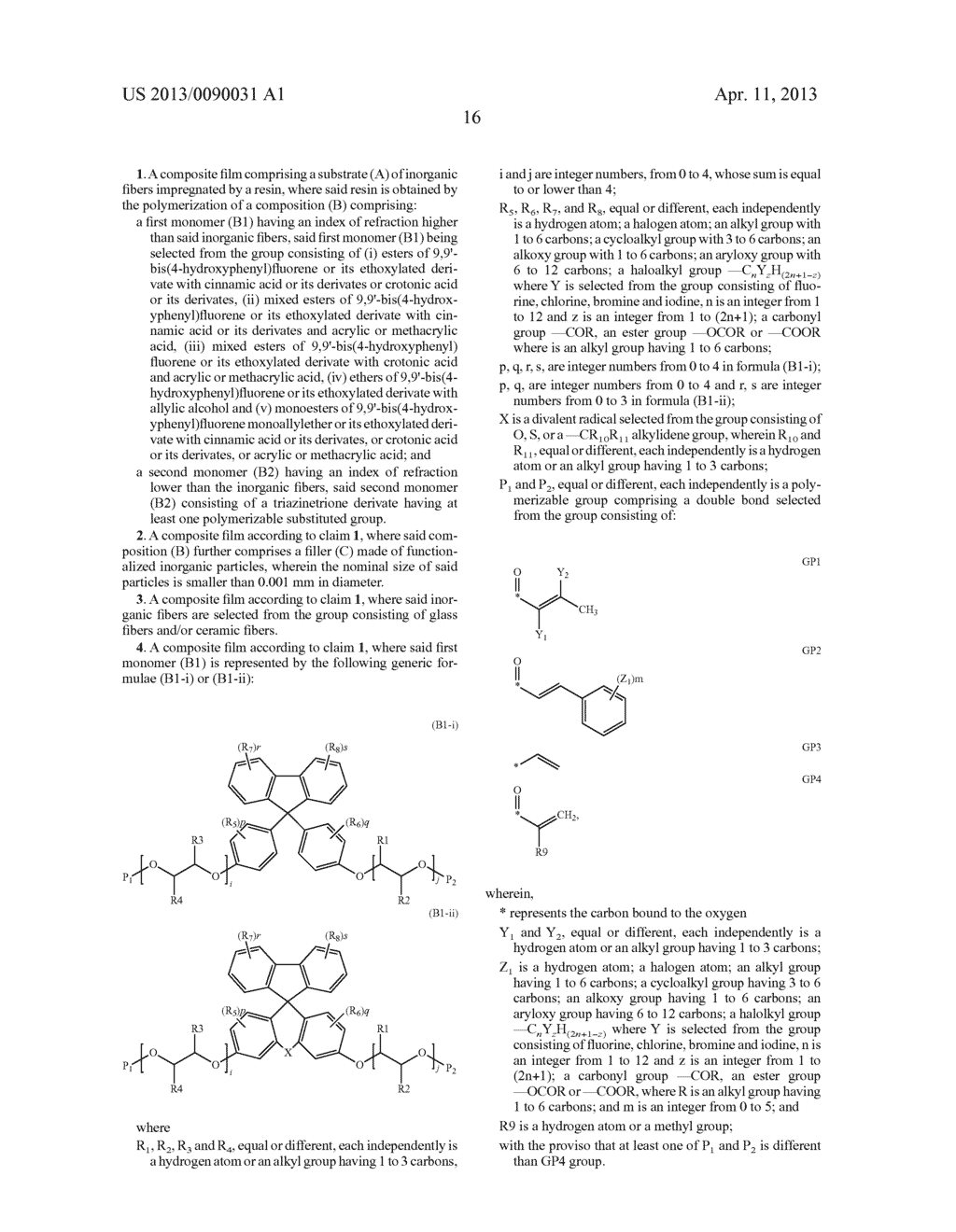 COMPOSITE FILM MATERIAL COMPRISING A RESIN OF FLUORENE CROTONATE, FLUORENE     CINNAMATE, FLUORENE ACRYLATE, FLUORENE METHACRYLATE, FLUORENE ALLYLETHER     OR A COMBINATION THEREOF - diagram, schematic, and image 20
