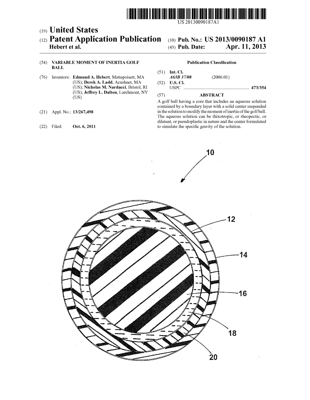 VARIABLE MOMENT OF INERTIA GOLF BALL - diagram, schematic, and image 01